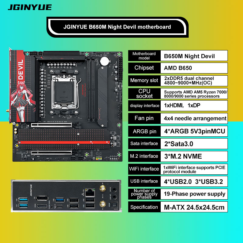 JGINYUE B650M NIGHT DEVIL cart - X870E Atx Motherboard avis et prix